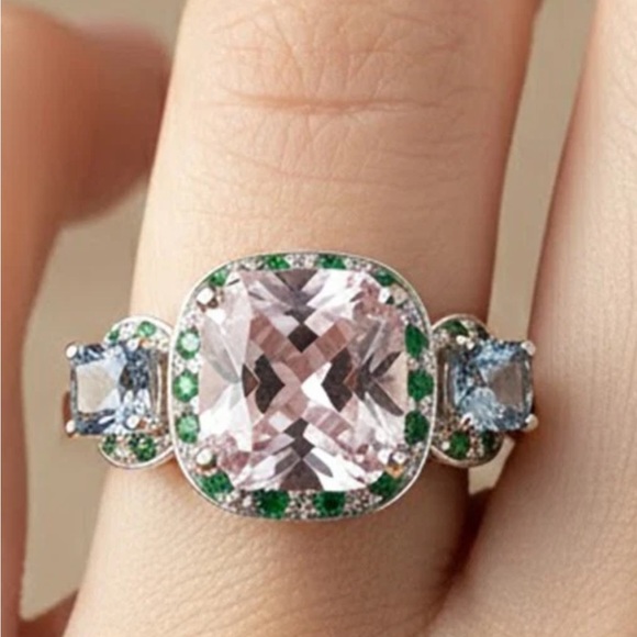 Zales Jewelry - 6ct Kunzite Sapphire 14k White Gold Electroplated 925 Silver Ring Color change